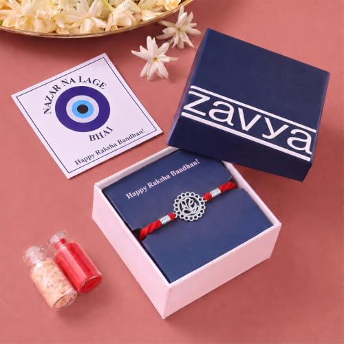Image of ZAVYA 925 Pure Silver Ganesha Rakhi for Brother, Sterling Silver Bracelet for Bhai, Rakshabandhan Gift, with Authenticity Certificate