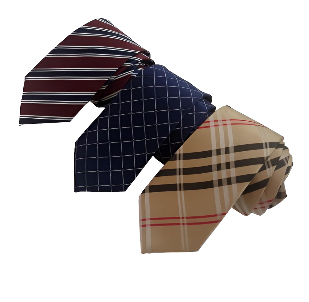 Tie for Men Pack of 3,Microfiber, Striped Plaid and Checkered Patterns-image-22