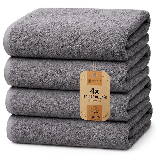 NatureMark Juego de 4 Toallas de Ducha – Toallas Suaves y absorbentes de 100% algodón, adecuadas para el Uso Diario – Gris Antracita, 70x140 cm