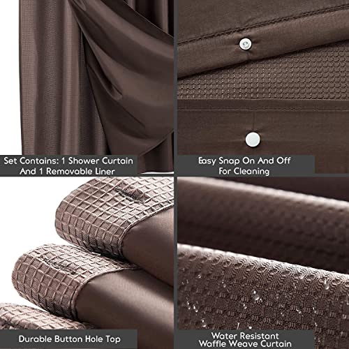 Dainty Home Waffle Weave Shower Curtain With Liner Sets - Modern Shower Curtain for Bathroom With Mesh Top Window - Premium Quality Fabric Snap Shower Curtain - Image 2