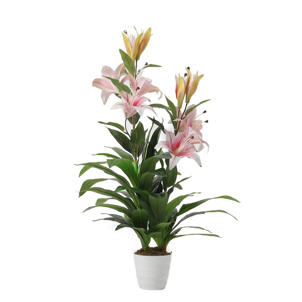 INMOZATA Artificial Flower Tree Lily Flowers Decorative Plants in Pot for Indoor Outdoor Garden