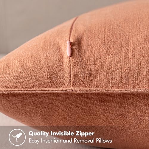 Image of MIULEE Decorative Linen Pillow Covers 18x18 Inch Coral Boho Farmhouse Neutral Spring Couch Throw Pillows for Bed Pack of 2 Accent Modern Pillowcase Summer Sofa Livingroom Home Decor