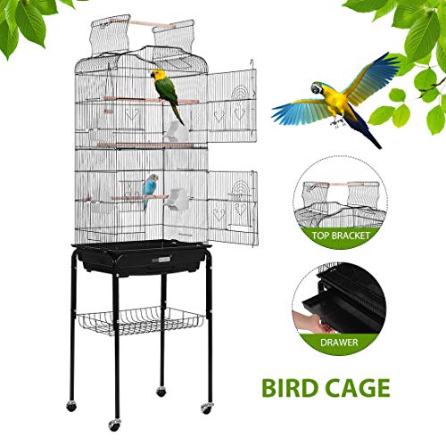 VIVOHOME 59.8 Inch Wrought Iron Bird Cage with Play Top and Rolling St