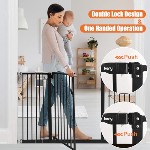 Image of keny 29 inch-42.5 inch Baby Gate for Stairs, Auto Close Safety Dog Gate | Pressure Mounted Easy Walk Through Pet Gate for Doorways, Durable Stair Gate, 30 inch Tall, Black