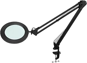 Lámpara de Aumento/Luz de Trabajo - Lente de Cristal 105 mm 5 Dioptrías, 750 Lúmenes Regulable 3 Colores, Brazo Articulado 90 cm para Trabajos de Precisión y Bricolaje
