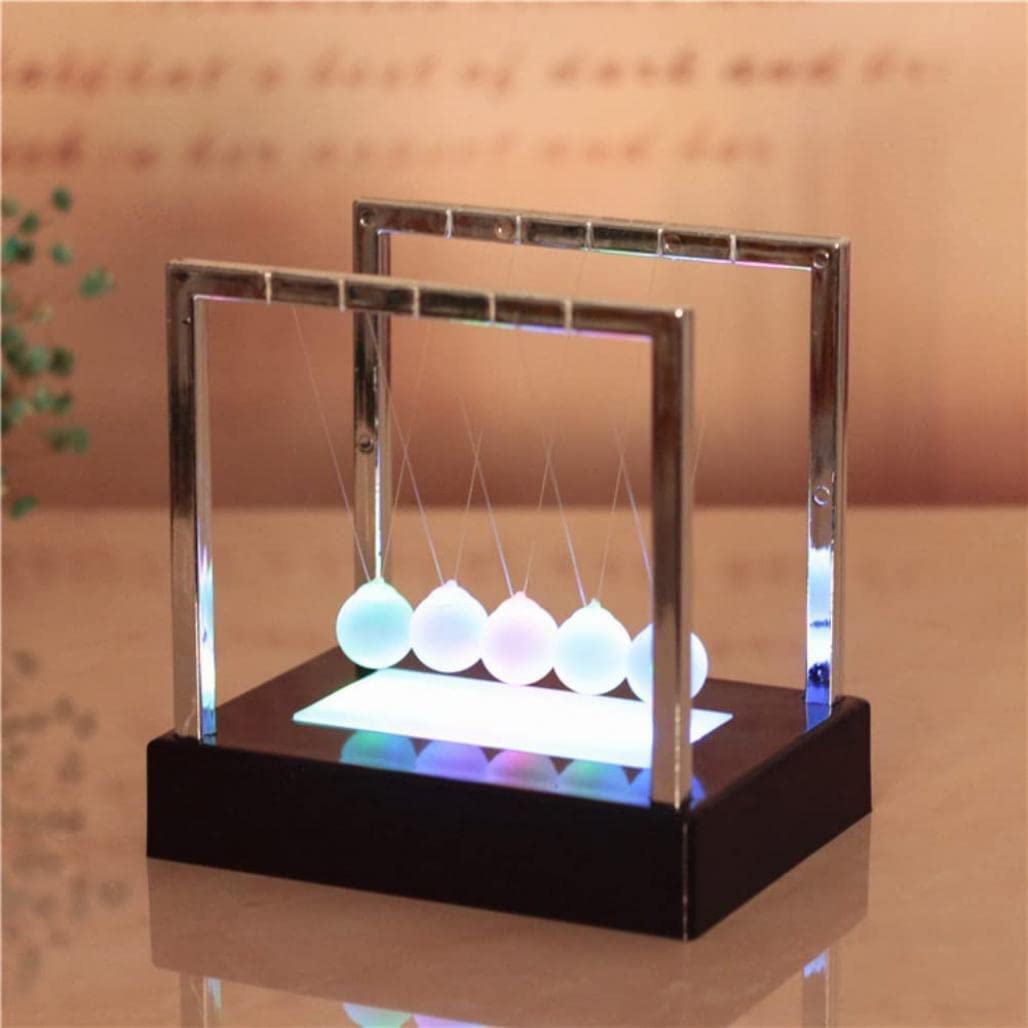 GoodernLED Balance Balls,Newtons Cradle Balance Balls with Colorful LED Light,5 Balls Balance Swinging Ball with Base,Desk Decoration Art Work Birthday Eid Gift for Home Office-Small