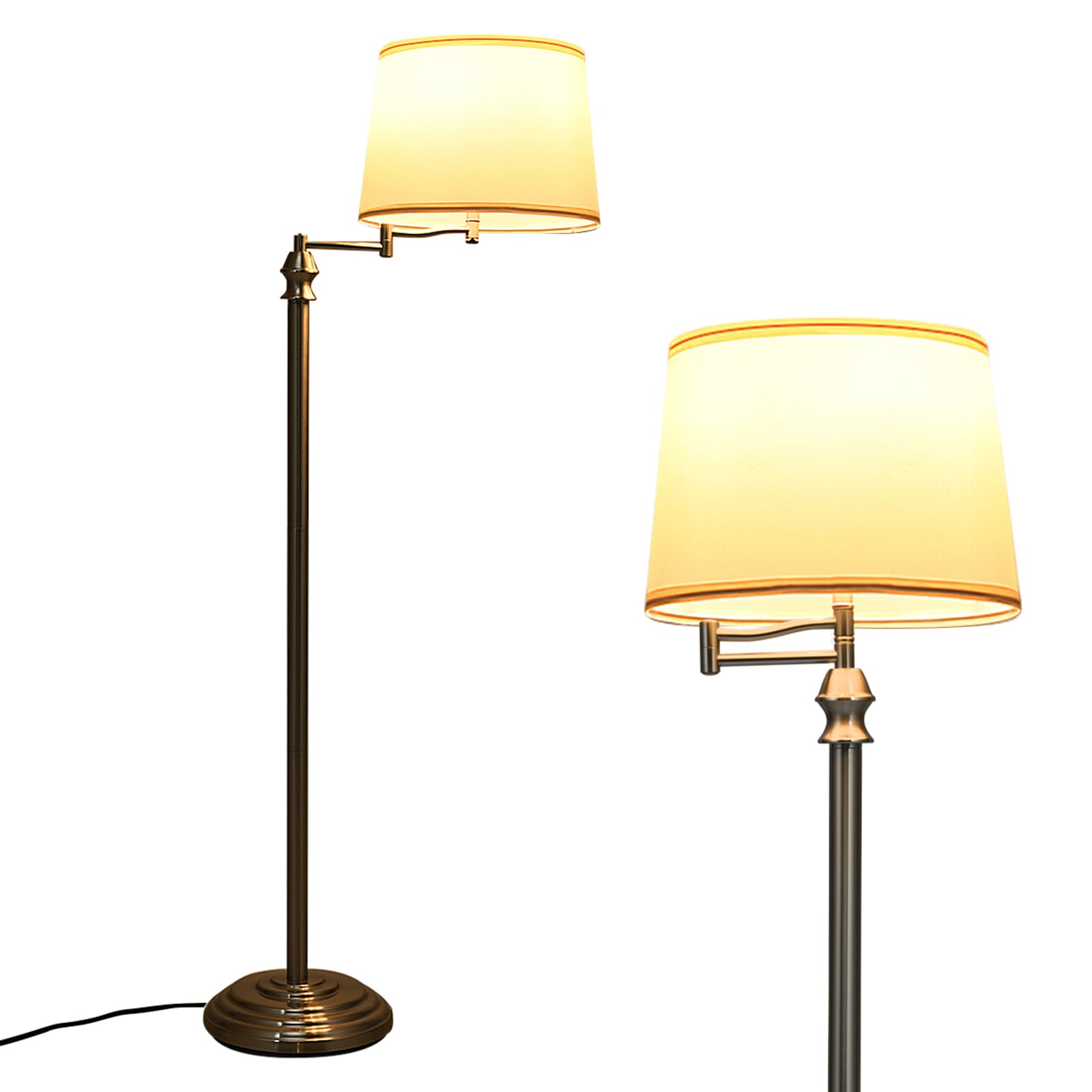 COSTWAY Lampada da Terra Design e Vintage, Lampada a Stelo da Terra con Braccio Girevole, Ideale per Soggiorno, Camera da Letto e Studio, Argento