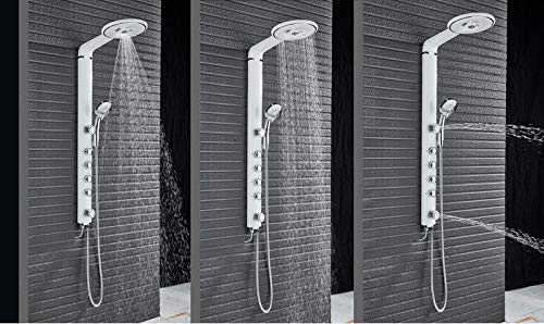 Columna de ducha blanca para montaje en pared con conjunto de grifería de ducha, cabezal de lluvia y ducha de masaje corporal sin válvula mezcladora miniatura 3