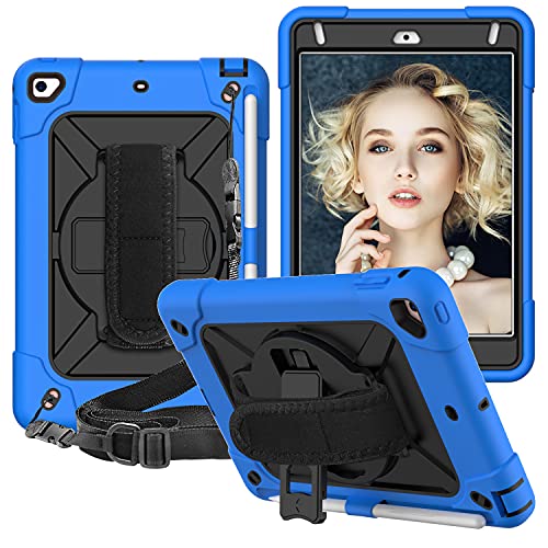 iPad Mini 4 Fall, iPad Mini -Hülle 5. Generation, Schutzabdeckung mit Bildschirmschutz, 360 rotierender Kickstand, Schulter- und Handband für iPad Mini 5 Fälle 7,9 Zoll,Dark Blue Black Cover