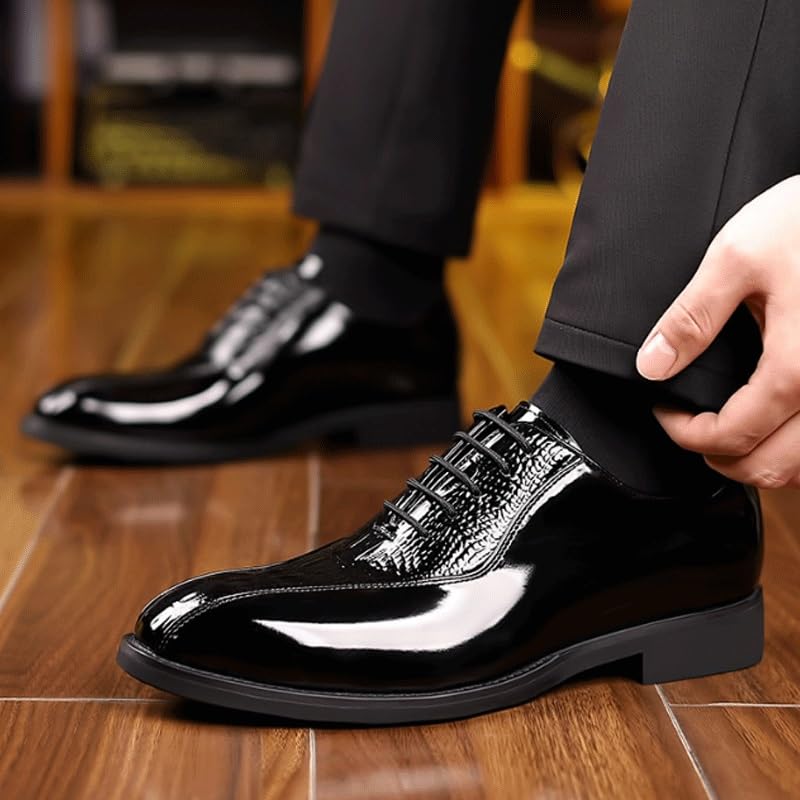 Men's Brogue Oxfords Shoes Mens Vintage Crocodile Print Strap Slip On Dress Shoes Lace-up Casual Comfortable Walking Shoes2