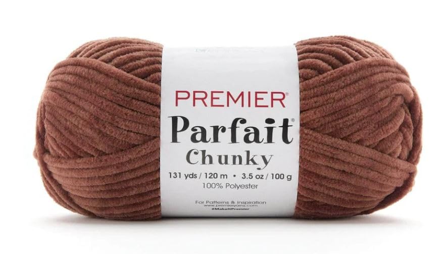 Image of Premier Yarns Parfait Chunky Chenille Crochet Knitting 3.5 Oz 6 Super Bulky Weight 3 Pack Bundle with Bella's Stitch Place Holders (Cocoa)