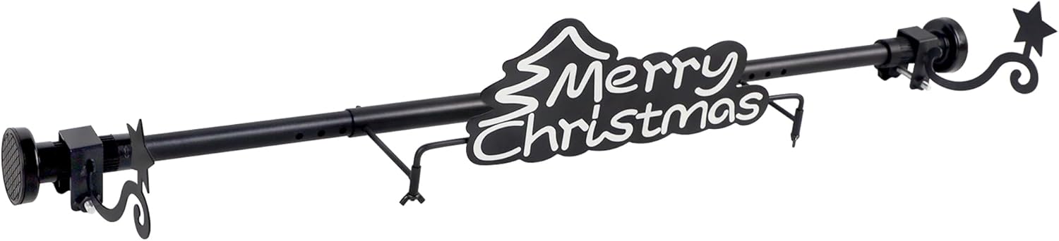 Front Door Garland Hanger, Black Iron Garland Hanger, Christmas Decorations Garland Holder, Adjustable Width 34-48 Inches, No Nails or Screws, Includes Merry Christmas Sign