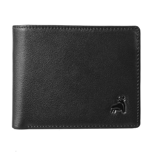 CALFART RFID Slim Front Pocket Wallets For Men - Genuine Leather Credit Card Mens Bifold Wallet With 2 ID Windows Zipper Coin Stylish Passcase