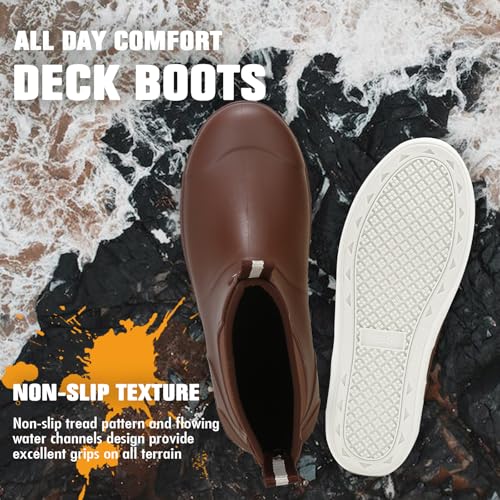 Image of Men's Deck Boots, Deck Shoes Waterproof Rain Boots, Saltwater Fishing Ankle Boots, Non-Slip Rubber Garden Muck Boots for Gardening Boating Camping Sailing Fishing