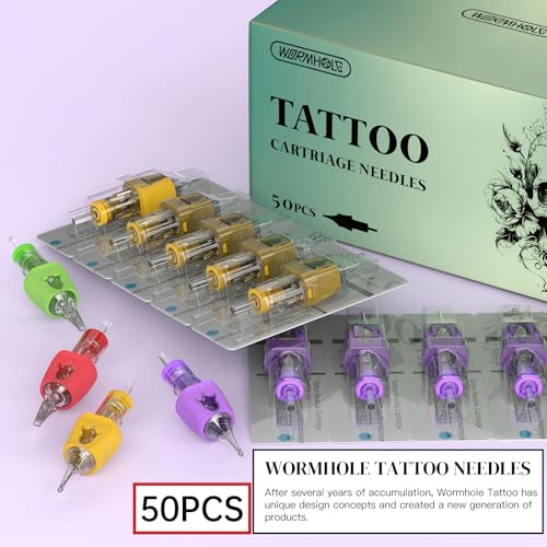 Image of Wormhole Tattoo Cartridge Needles Rocket 50pcs Assorted Tattoo Needle Cartridges Mixed 3RL 7RL 7RS 9RM 9M1 Round Liner Shader Magnum Round Magnum Disposable Finger Ledge Tattoo Needles Cartridge