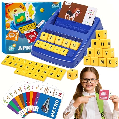 Juego Didacticos 2 en 1 de Números y Letras, Español Alfabetización Interesante Juego con 64 Tarjetas Flash, 128 Palabras,...