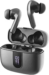 Fone de Ouvido Sem Fio Bluetooth, 40 Horas de Reprodução com Display LED, Estéreo Intra-Auricular Esportivo, IPX5 à Prova D'Água, Suporta chamadas de voz, adequadas para Android e IOS (Cinza)