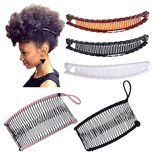 5Pcs Stretchy Banana Hair Clips Classic Clincher Combs Large Banana Clip Comb 30-Teeth Double Comb Clip Claws Holder for Thick Hair Multipurpose Afro hair Magic Ponytail Banana Clamps for Women