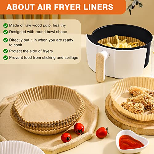 Vailnd Disposable Air Fryer Paper Liners, 9 Inch Max Xl Large Cooker Airfryer Parchment Paper Liners, 100Pcs Oil Proof Round Basket Bowl Liner Baking Paper for 8-12 QT Air Fryer Microwave