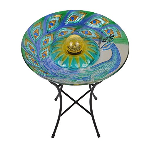 Peaktop 3601660 Solar Bird Baths, 18-Inch, Blue/Green