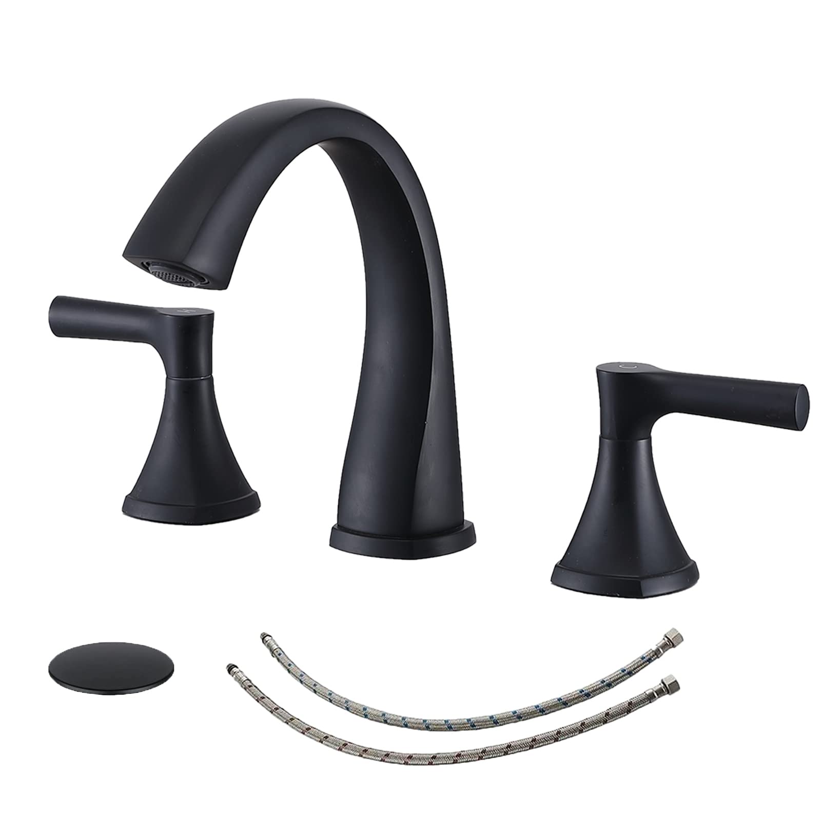 VAPSINTModern 3 Hole Matte Black Widespread Bathroom Faucet,8 inch 2-Handle Bathroom Sink Faucet,Lavatory Vanity Faucet for Bathroom Sink with Pop Up Drain