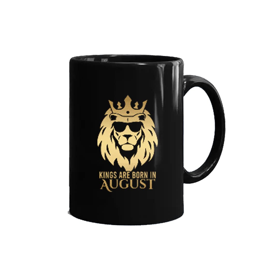 Charming Creations Lion Kings are Born in August Quote Printed Black Ceramic Coffee Mug. (350ml,Pack of 1)