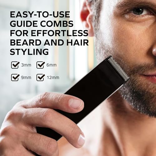 Image of CHARGEWORX Groom Essentials Electric Hair and Beard Trimmer for Men, Cordless Grooming Kit with Charging Base - Rechargeable Sideburn Trimmer for Men - 4 Trimming Guides, LED Indicator