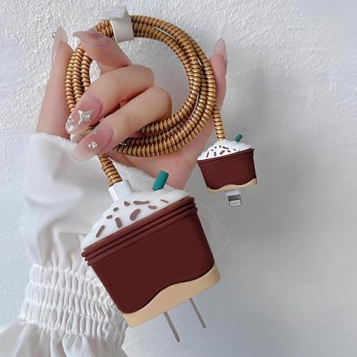 Image of INEFABLE Charger Protector Case Cover for iPhone Chargers 18W & 20W | Cute Cartoon 3D Cover with Cable Protectors | Soft Silicone Data Cord Saver Sleeves-Set of-1 (Brown Buck)