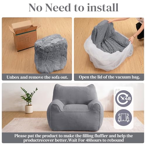 HOMMPA Bean Bag Chair for Adults with Armrests- Cat Shaped Large Comfy Beanbag Lazy Floor Sofa Chair for Living Room Bedroom Dorm Grey - image 5