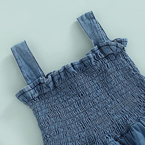 Infant Baby Girls Denim Straps Dress Sleeveless Ruched Layered Skirt Cake Smash Dress4