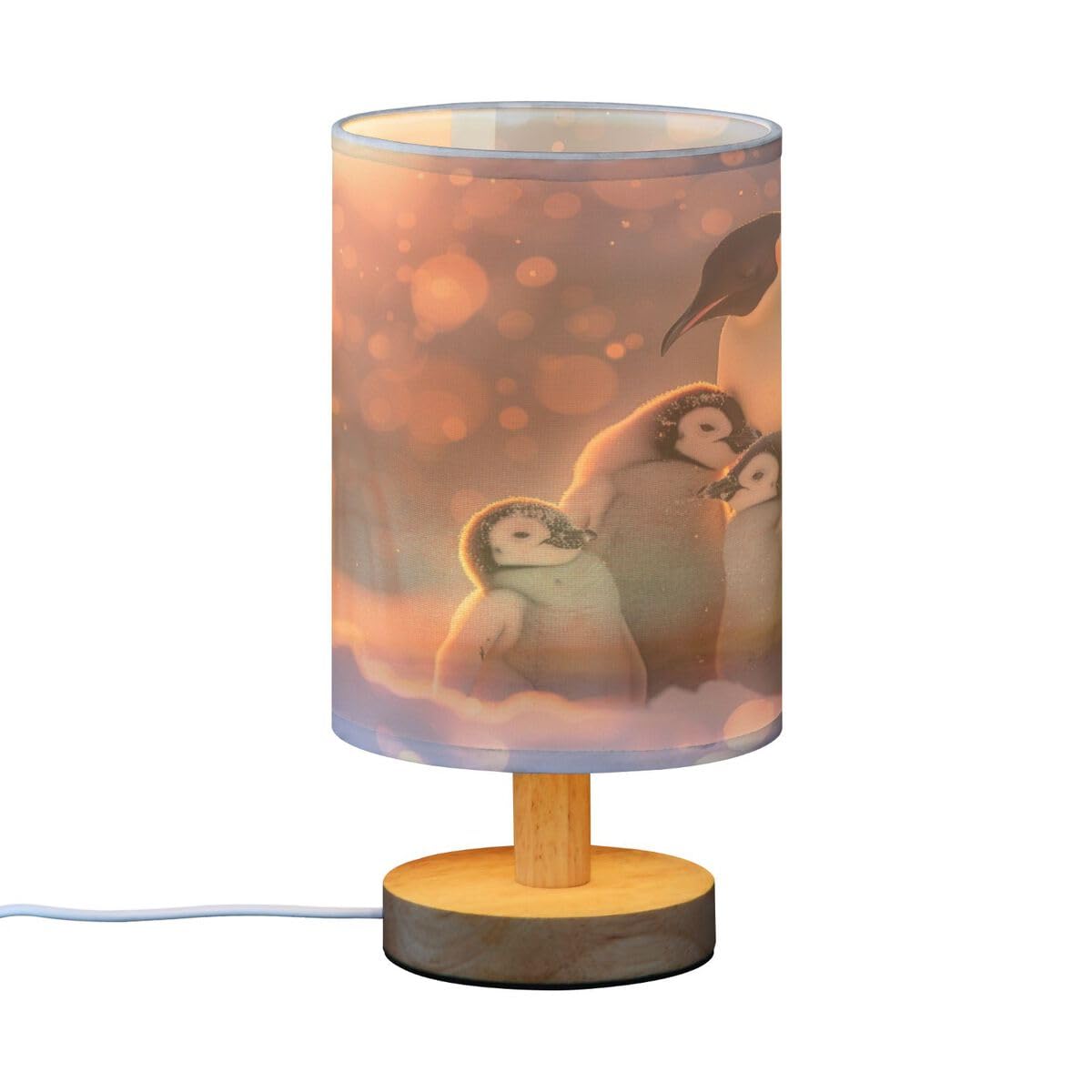 JUMBEAR Small Eye Care Table Lamp,Cute Penguins Bedside Lamps Nightstand Lamps with Flaxen Fabric Shade for Kids Room Living Room Office Desk - Image 2