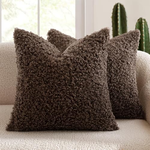 DRADERCH Lot de 2 Housses de Coussin Décorative en Fausse Fourrure, Taie d'oreiller en Sherpa Bouclé, Douces et Duveteuses, pour la Décoration du Salon, 40...