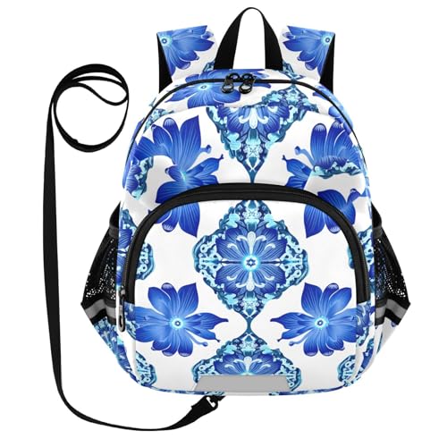 Floral Tile Ornament Toddler Harness Backpack for Boys Girls 3-6 Years Kids Backpack with Anti Lost Safety Leash Baby Harness Bookbag for Preschool Walking Travel