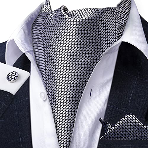 Image of DiBanGu Silk Woven Ascot Cravat with Pocket Square Set for Men