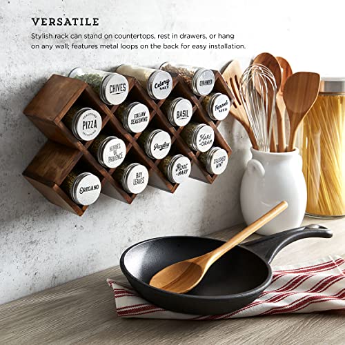Image of Kamenstein 10 Jar Criss-Cross 2-in-1 Spice Organizer for Countertop or Wall with Spices Included, FREE Spice Refills for 5 Years, Gray Wash Bamboo with Metal Caps