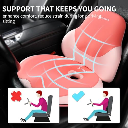 Image of FLORICH Seat Cushion and Lumbar Support Pillow for Office Chair Car Neck Headrest Pillow Memory Foam Seat Pads Pressure Relief Back Cushion and Carseat Pads(Pink)