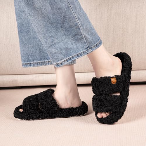 Women's House Slippers Fuzzy Open-toe Soft Comfy Memory Foam Indoor Bedroom Shoes2
