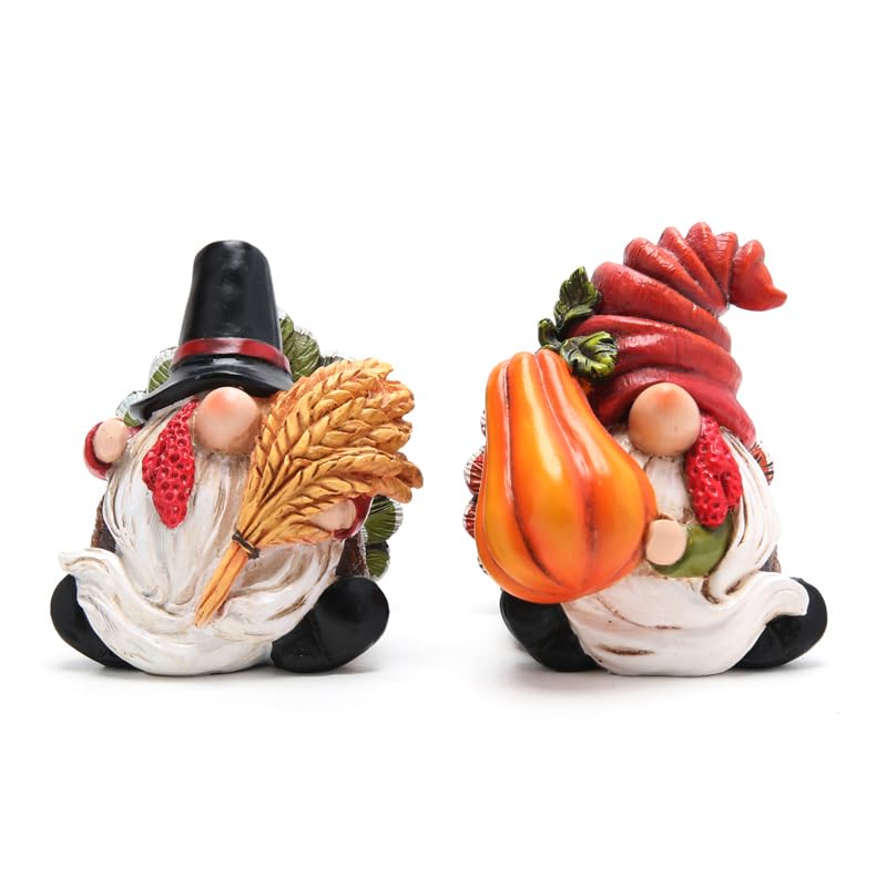 Hodao2 Set Thanksgiving Turkey Gnomes Decoration Resin Figurines Handmade Autumn Fall Decor Standing Turkey Couple Elves Tabletop Decorations for Home Kitchen Harvest Day Decor