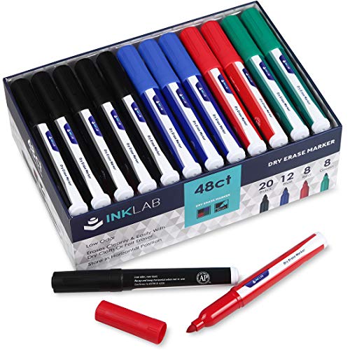 Rotuladores para Pizarra Blanca 48 Unidades 4 Colores Marcadores de Pizarra Punta Media Borrado en Seco para el Colegio la Oficina y el Hogar
