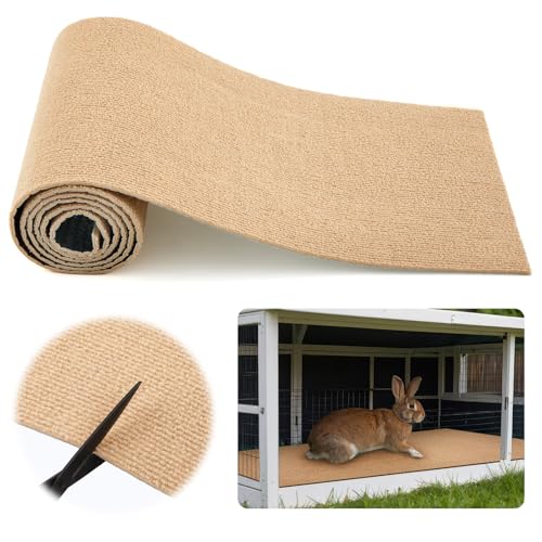 Maasechs Rabbit Scratch Mat 12Inchx3.28ft Self Adhesive Bunny Scratching Pad Cuttable Claw and Teeth Care Rabbit Mat Chew Toys for Cage Small Animal Scratching Rug for Biting Sleeping Nesting (Khaki)