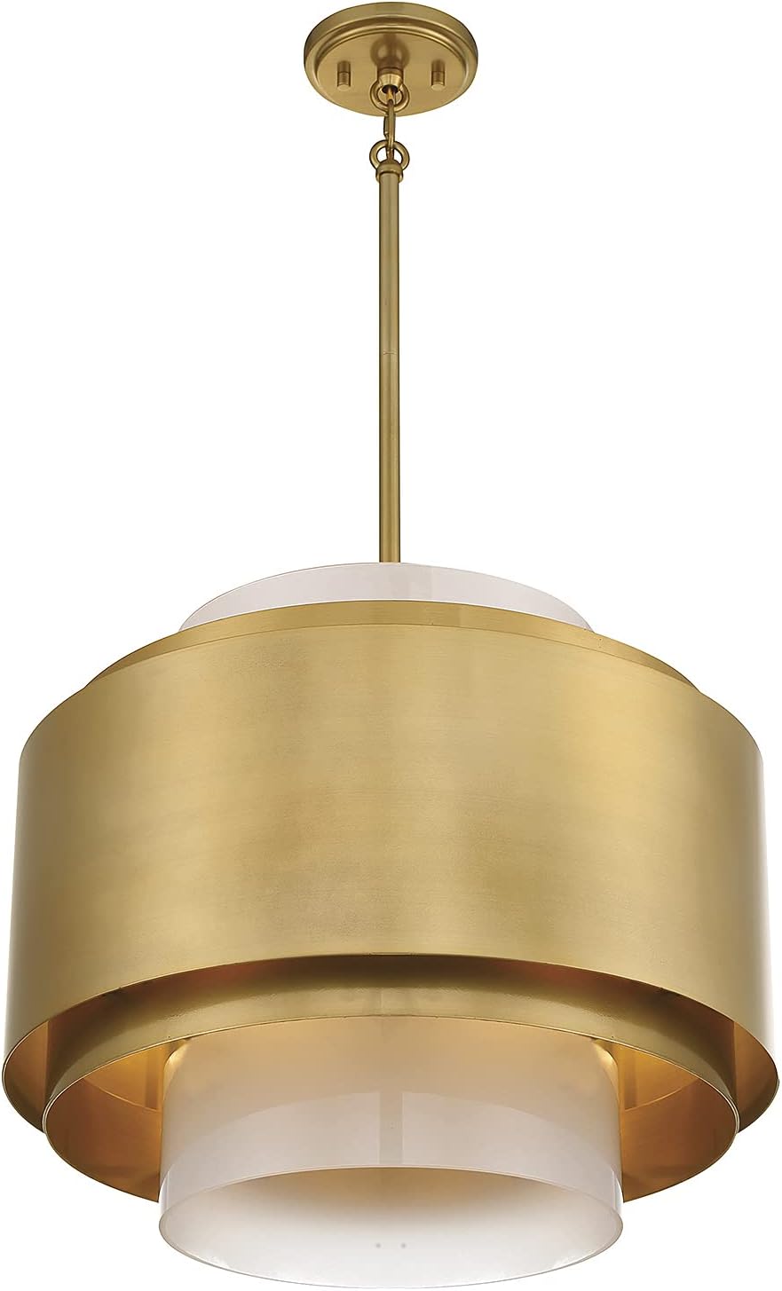 Savoy House 1-181-4-171 Beacon Mid-Century Modern White Frosted Glass/Metal Dual Shade Pendant, 4-Light 240 Total Watts, 16" H x 20" W, Burnished Brass