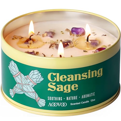 AOOVOO Sage Candle for Cleansing - 3 Wick 12oz Large