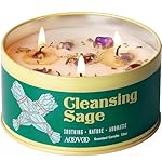 AOOVOO Sage Candle for Cleansing - 3 Wick 12oz Large Scented Candle with Crystals & Sage Leaves Inside, Soy Candles Non Toxic for Meditation Spiritual Gift, Aromatherapy Candle for Women Men