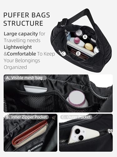 WESTBRONCO Small Puffer Crescent Shoulder Bag for Women, Nylon Quilted Shoulder Purses, Puffy Handbags with Adjustable Strap3