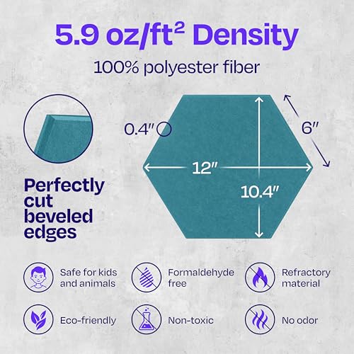 Acoustic Panels 12-Pack Soundproof Wall Panels 12"X10.4"X0.4" Sound Panels High Density Sound Dampening Panels - [Light Turquoise Hexagon]