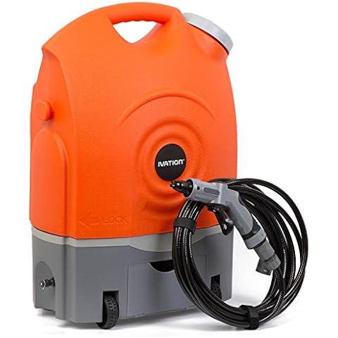 Ivation Multipurpose Portable Spray Washer w/Water Tank - Runs on Built-in Rechargeable Battery, Home Plug and 12v Car Plug - Integrated Roller Wheels Cover