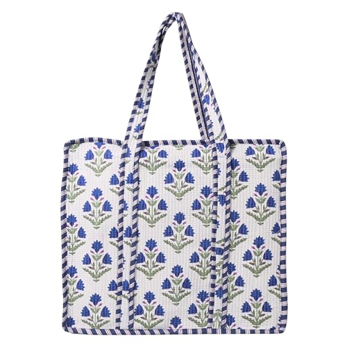 Handmade Cotton Quilted Tote Bag – Large Boho Reusable Grocery, Travel & Beach Shoulder Bags for Unisex