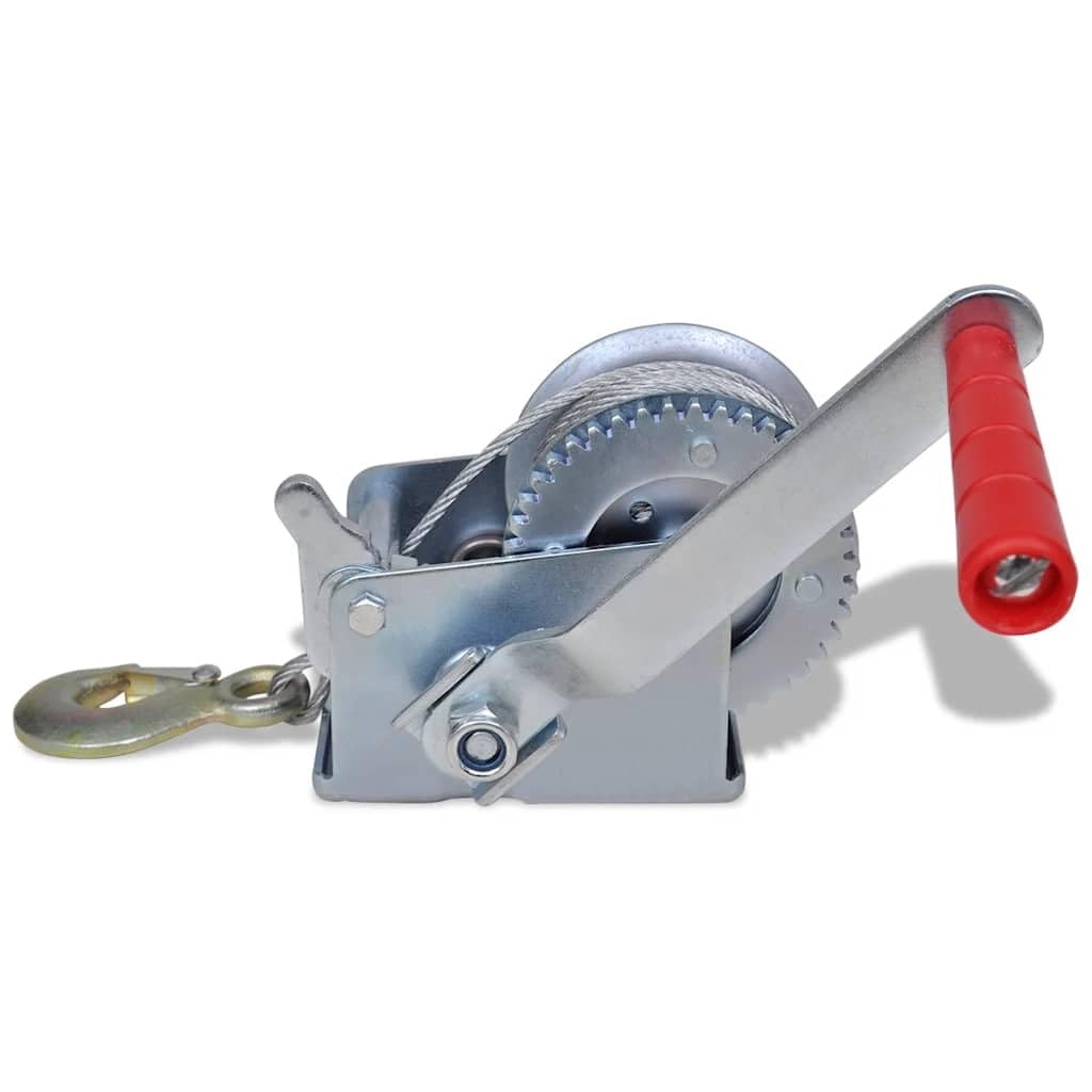 Verricello manuale in ferro, 360 kg, corda da 8 m, rapporto 3,2 1, gancio di carico da 85 mm, verricello di trazione per rimorchi, officine, garage, cantieri, foreste, barche, rimorchi e