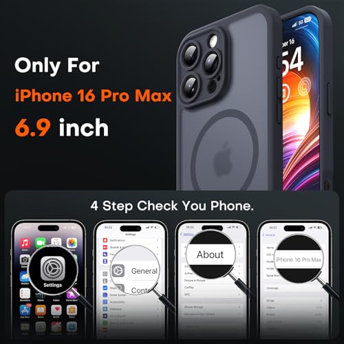 Image of TOCOL for iPhone 16 Pro Max Case, Compatible with Magsafe, Full Camera Protection, Drop Protection, Magnetic Translucent Matte Back Bumper Phone Case for 16 Pro Max 6.9-Inch (Black)
