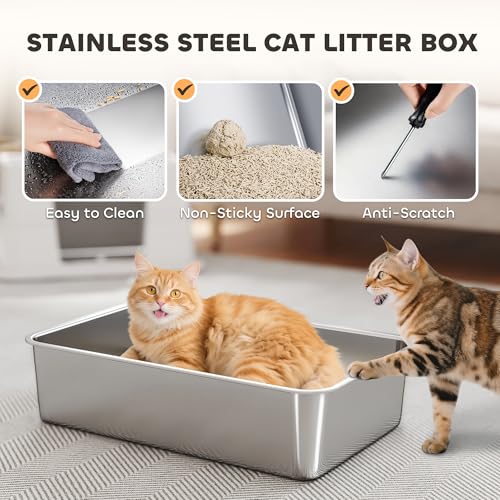 Arenero grande de acero inoxidable con tapa para gatos miniatura 3